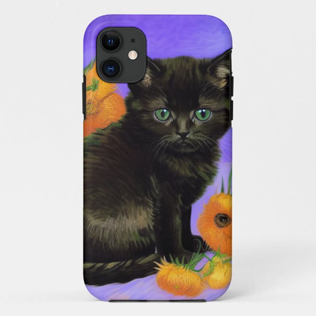 Van Gogh Black Kitten with Sunflowers Case-Mate iPhone Case (Back)