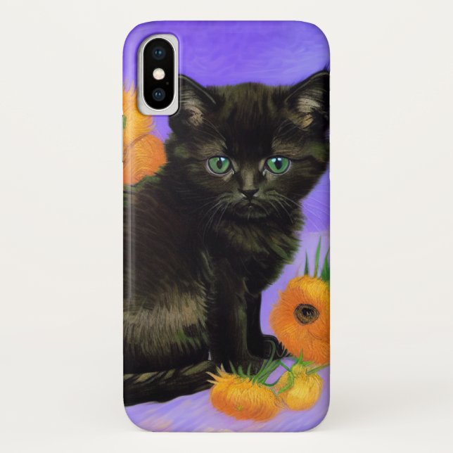 Van Gogh Black Kitten with Sunflowers Case-Mate iPhone Case (Back)