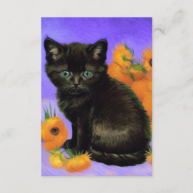 Van Gogh Black Kitten with Sunflowers Enclosure Card (Front)