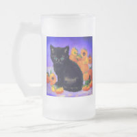 Van Gogh Black Kitten with Sunflowers
