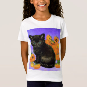 Van Gogh Black Kitten with Sunflowers T-Shirt