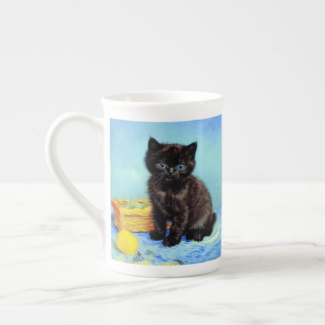 Van Gogh Black Kitten with Yarn Bone China Mug (Left)