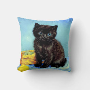 Van Gogh Black Kitten with Yarn Cushion