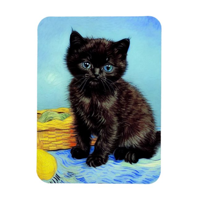 Van Gogh Black Kitten with Yarn Magnet (Vertical)