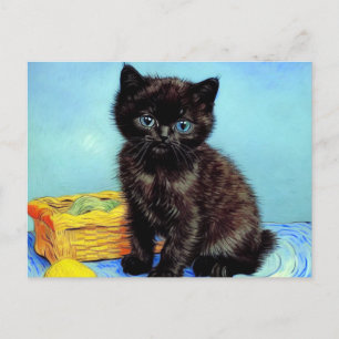 Van Gogh Black Kitten with Yarn Postcard