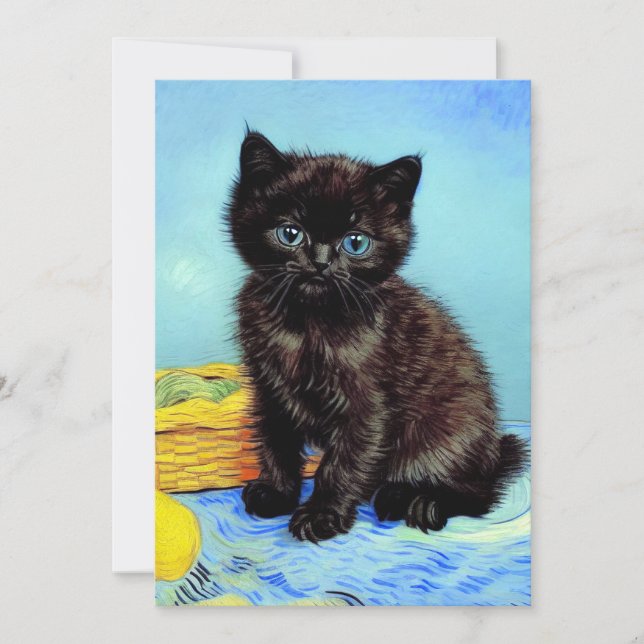 Van Gogh Black Kitten with Yarn Save The Date (Front)