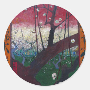 Van Gogh Blooming Plum Tree Classic Round Sticker