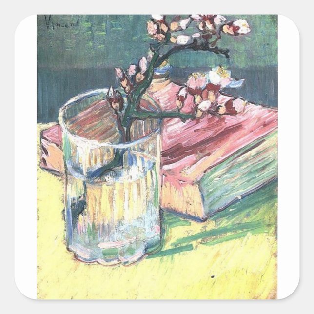 Van Gogh, Blossoming Almond Branch Square Sticker (Front)