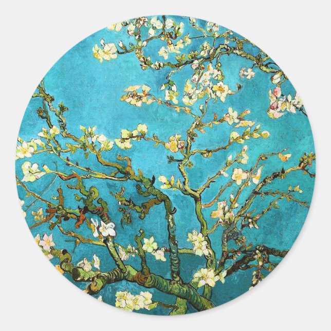 Van Gogh Blossoming Almond Tree Fine Art Classic Round Sticker (Front)