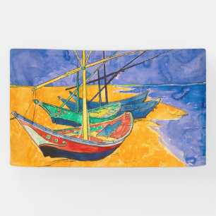 Van Gogh Boats Impressionism Beach Banner