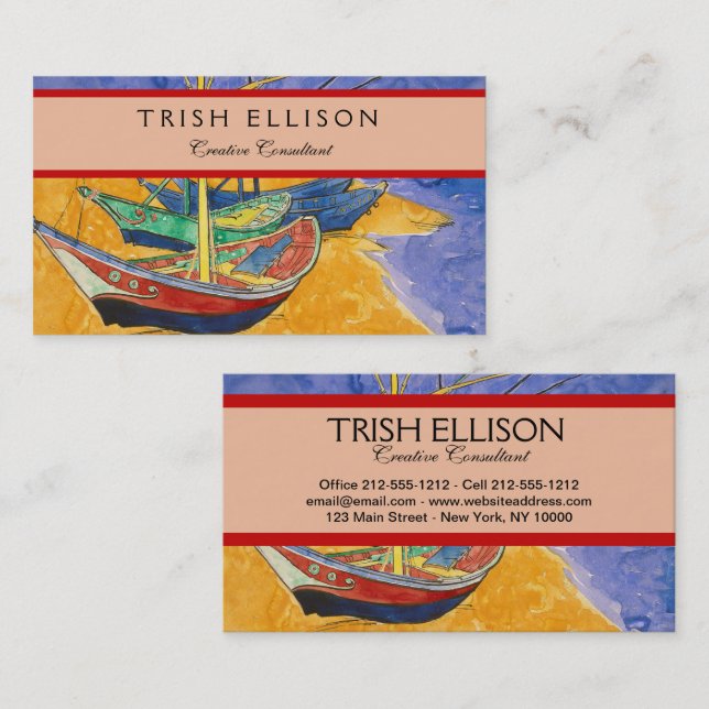 Van Gogh Boats Impressionism Beach Business Card (Front/Back)