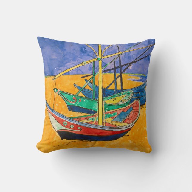 Van Gogh Boats Impressionism Beach Cushion (Front)