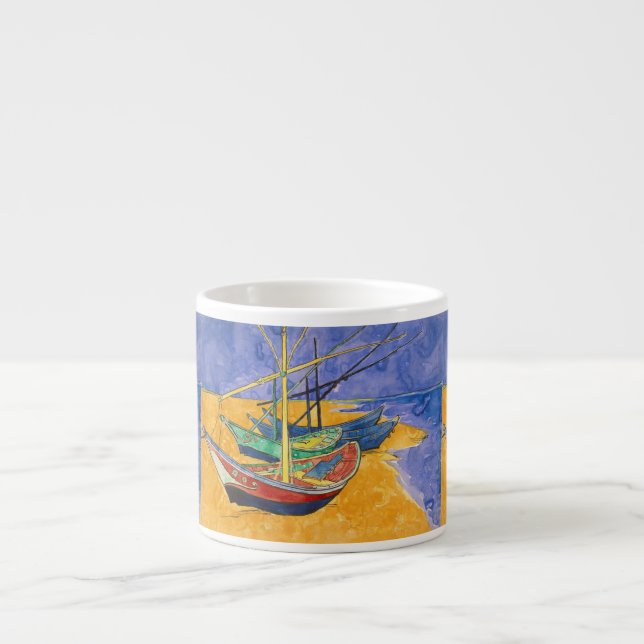 Van Gogh Boats Impressionism Beach Espresso Cup (Front)