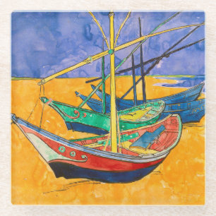Van Gogh Boats Impressionism Beach Glass Coaster