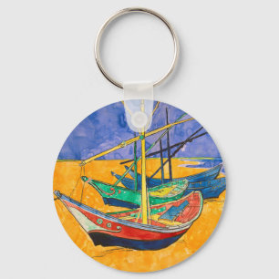 Van Gogh Boats Impressionism Beach Key Ring