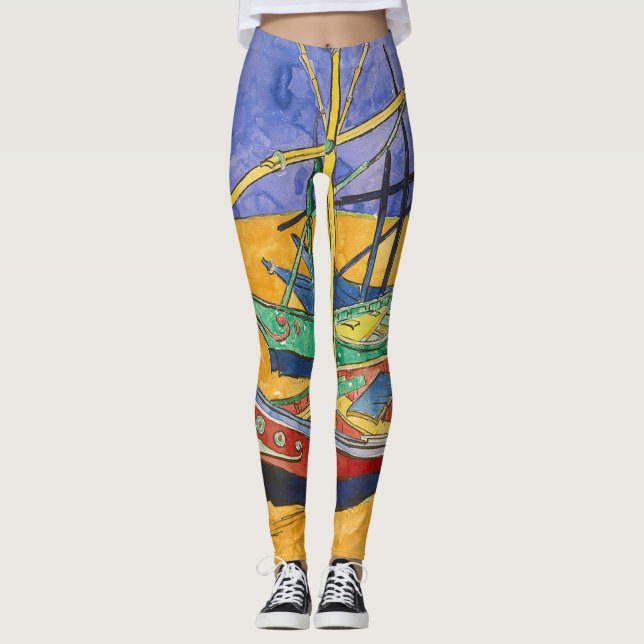Van Gogh Boats Impressionism Beach Leggings (Front)