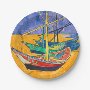 Van Gogh Boats Impressionism Beach Paper Plate