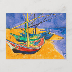 Van Gogh Boats Impressionism Beach Postcard