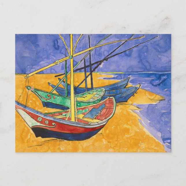 Van Gogh Boats Impressionism Beach Postcard (Front)