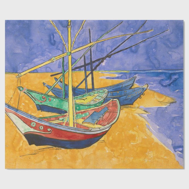 Van Gogh Boats Impressionism Beach Wrapping Paper (Flat)