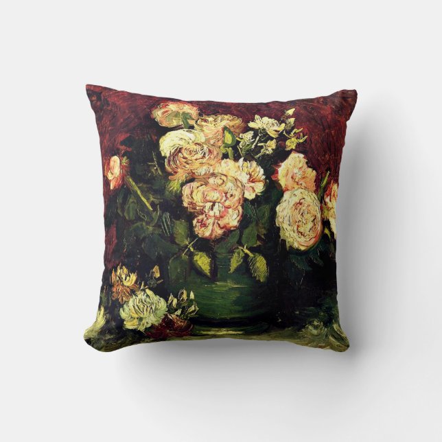 Van Gogh: Bowl with Peonies and Roses Cushion (Front)