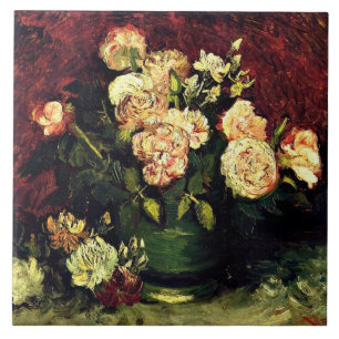 Van Gogh - Bowl with Peonies and Roses Tile