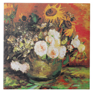 Van Gogh - Bowl with Sunflowers, Roses... Tile