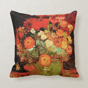 Van Gogh - Bowl with Zinnias, famous painting Cushion