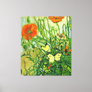 Van Gogh - Butterflies and Poppies, famous artwork Canvas Print