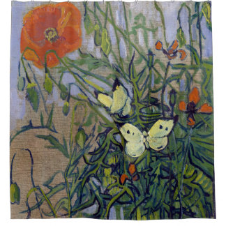 Van Gogh Butterflies and Poppies, Floral Butterfly Shower Curtain