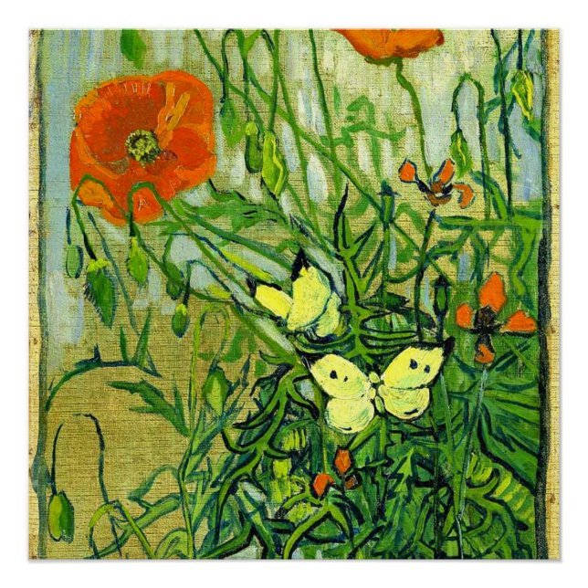 Van Gogh - Butterflies and Poppies Poster (Front)