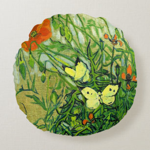 Van Gogh - Butterflies and Poppies Round Cushion