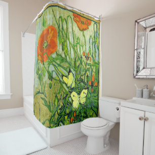 Van Gogh - Butterflies and Poppies Shower Curtain