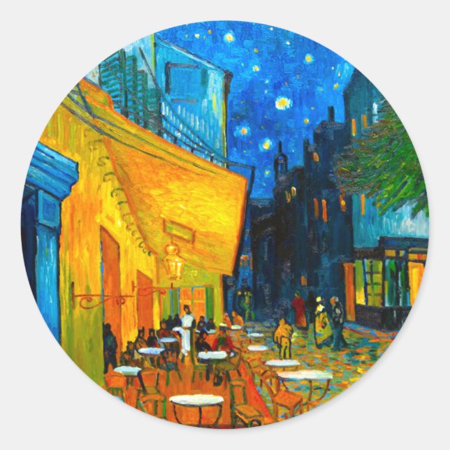 Van Gogh Café Terrace at Night Classic Round Sticker (Front)