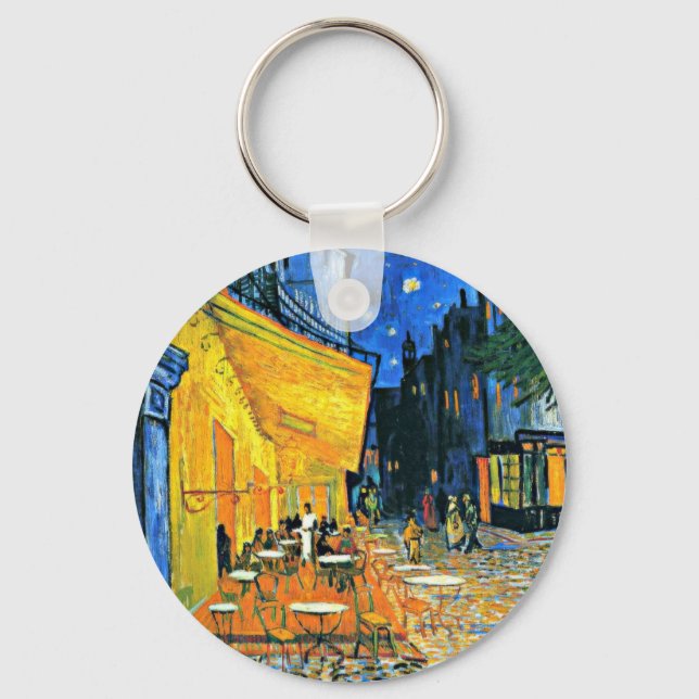 Van Gogh - Cafe Terrace, famous painting Key Ring (Front)