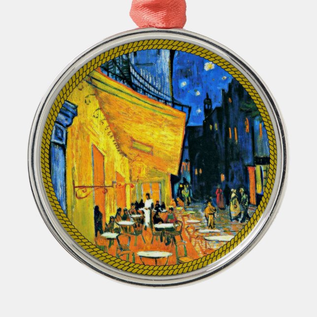 Van Gogh - Cafe Terrace, famous painting, Metal Tree Decoration (Front)
