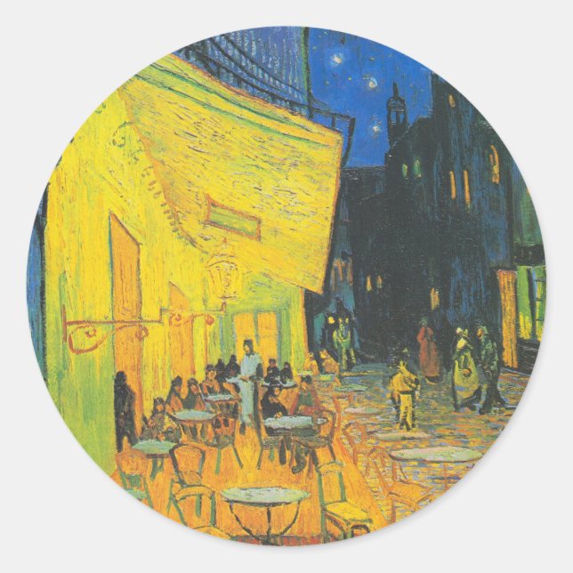 Van Gogh Cafe Terrace French Street Scene Classic Round Sticker (Front)