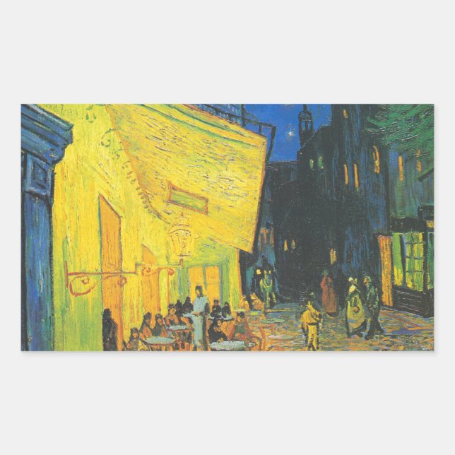 Van Gogh Cafe Terrace French Street Scene Rectangular Sticker (Front)
