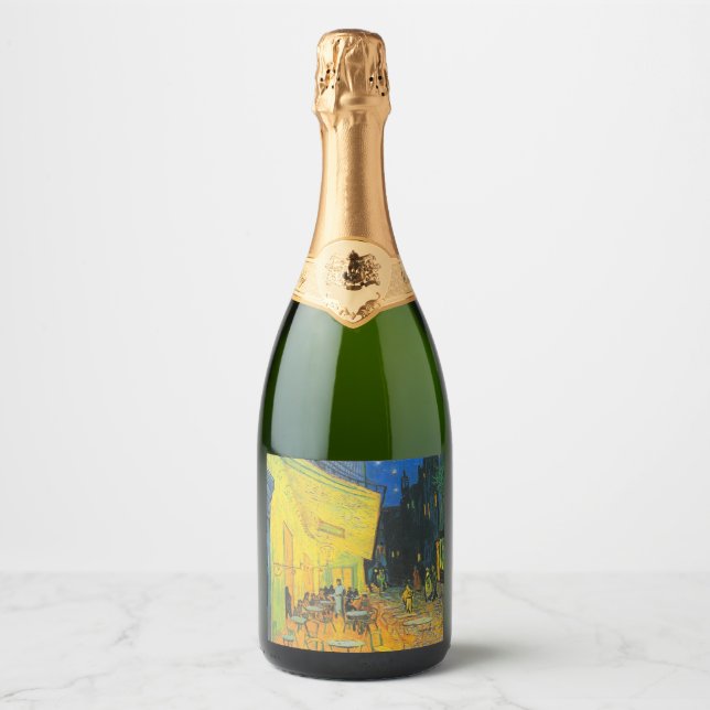 Van Gogh Cafe Terrace French Street Scene Sparkling Wine Label (Front)