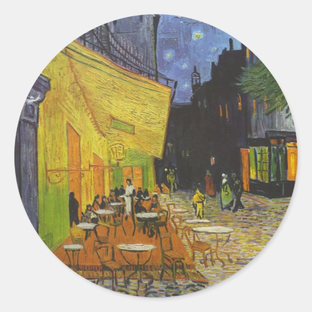 Van Gogh Cafe Terrace Post-Impressionist Classic Round Sticker (Front)