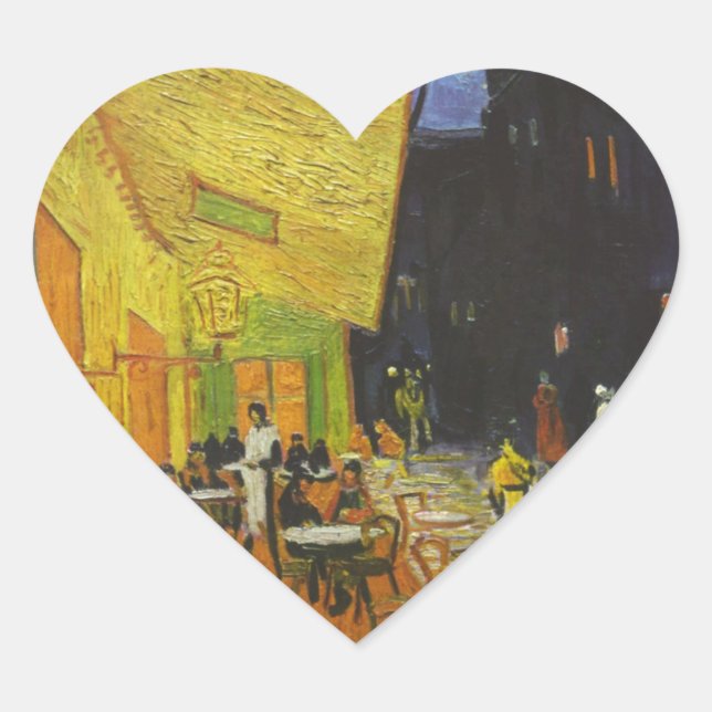 Van Gogh Cafe Terrace Post-Impressionist Heart Sticker (Front)