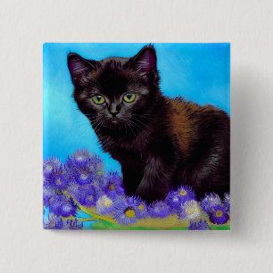 Van Gogh Cat and Flowers 15 Cm Square Badge