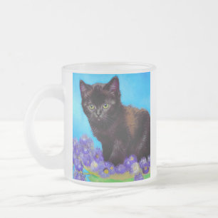 Van Gogh Cat and Flowers Frosted Glass Coffee Mug