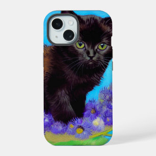 Van Gogh Cat and Flowers iPhone 15 Case