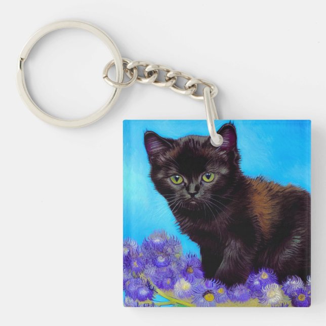 Van Gogh Cat and Flowers Key Ring (Front)