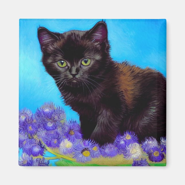 Van Gogh Cat and Flowers Magnet (Front)
