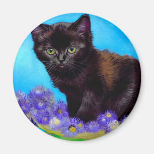 Van Gogh Cat and Flowers Magnet