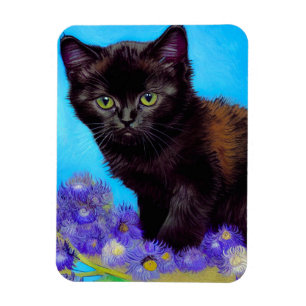 Van Gogh Cat and Flowers Magnet