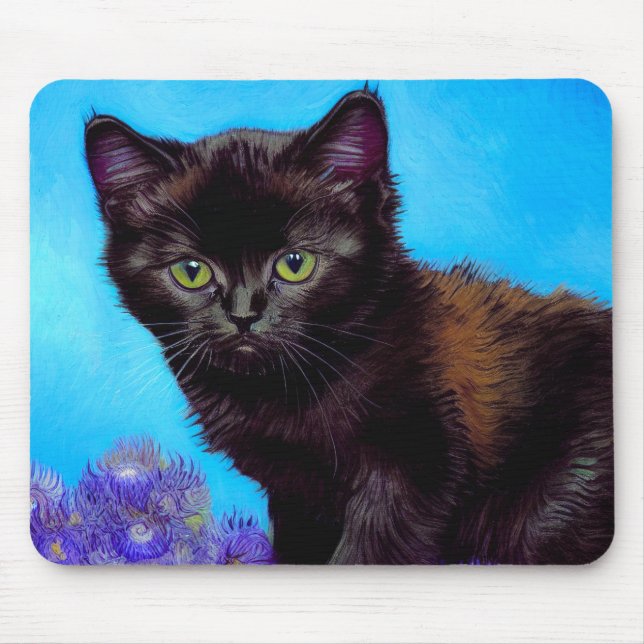 Van Gogh Cat and Flowers Mouse Mat (Front)