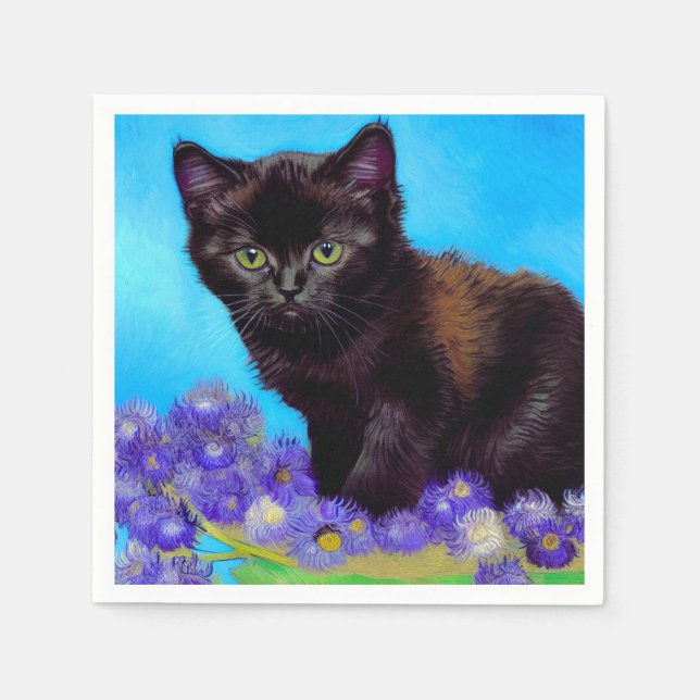 Van Gogh Cat and Flowers Napkin (Front)